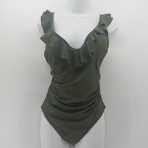 Hilor Women&#39;s Swimsuit Military Green Ruffled V-neck Summer Pool Beach S... - $17.20