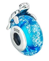 Sea Turtle Charms, on a Blue Bubble Murano Glass Beads, Fit - £74.32 GBP