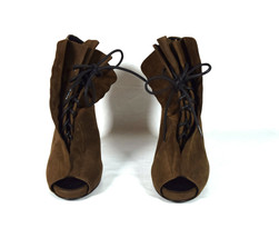 Giuseppe Zanotti Womens Ruffle Nude Suede Lace Up Peep Toe Platform Boot... - $198.00