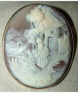 Beautiful Victorian Antique 10K+ Gold Bezel Large Shell Cameo Rebecca at Well - $575.00
