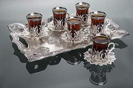 LaModaHome Turkish Arabic Tea Glasses Set of 6 with Saucers and Holders - Fancy  - £67.22 GBP