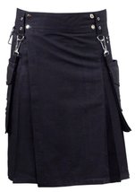 Black Detachable Pockets Utility Kilt - $654.29 MXN