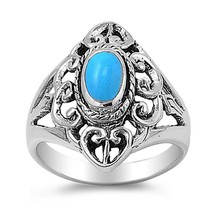 Sterling Silver December Oval Simulated Turquoise Ring - £47.95 GBP+