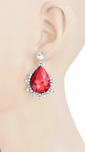 1.5/8&quot; Long Cranberry Red Glass Crystal European Style Earrings Costume ... - £10.98 GBP