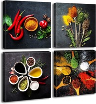 Kitchen Wall Decor Colorful Spices Seasoning Spoon Canvas Wall Art Vintage Paint - £43.88 GBP