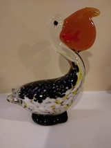 Murano Style Colorful Art Glass Pelican Paperweight Figurine w/Fish in Beak - $15.47
