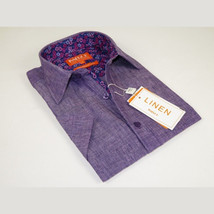 Men Premium Quality Soft Linen Sports Shirt INSERCH Short Sleeves SS717 Purple image 2