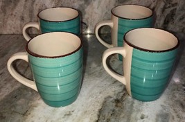 Set Of 4 Royal Norfolk Turquoise Blue Swirl Stoneware 12 Oz. Coffee Mugs Cups - £33.26 GBP