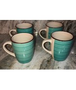 Set Of 4 ROYAL NORFOLK TURQUOISE BLUE SWIRL STONEWARE 12 OZ. COFFEE MUGS... - $57.41 CAD
