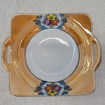 NORITAKE M Luster Square Floral Orange Candy Dish W/ Handles  Japan Hand Painted - £9.55 GBP