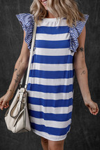 Sky Blue Stripe Contrast Ruffled Sleeve T-shirt Dress - $14.10