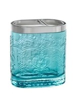 Pioneer Woman ~ Embossed ~ Amelia ~ TEAL ~ Glass ~ Toothbrush Holder - $32.07 CAD