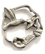Hummingbird Flower Pin Pewter LCD Lindsay Claire Canada Nature Wildlife ... - €11,14 EUR