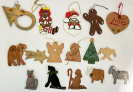 Vintage Wooden Christmas Ornaments Flat Craft Lot of 16 - £7.21 GBP