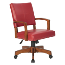 Deluxe Wood Bankers Chair in Red Faux Leather with Antique Bronze - $277.33