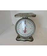 ANTIQUE AMERICAN FAMILY SCALE 25 LB ALUMINUM 8&quot;H RED BLUE NUMBERS  - €34,11 EUR