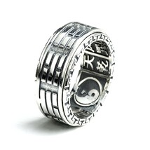 Real 925 Sterling Silver Rings For Men Spinner Rotatable Carving Taiji Bagua Yin - £39.86 GBP