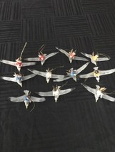 little wooden angels hand painted riding on plastic birds ornaments set of 11 - £7.99 GBP