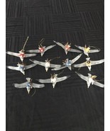 little wooden angels hand painted riding on plastic birds ornaments set ... - £7.81 GBP