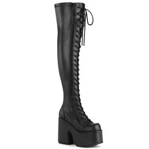 DEMONIA CAMEL-300 Women&#39;s Black 5&quot; ChunkyHeel  Platform Thigh-High Lace-Up Boots - £99.64 GBP