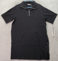 DKNY Sports Polo Dress Women Medium Black Cotton Short Sleeve Pocket Quarter Zip - £36.47 GBP