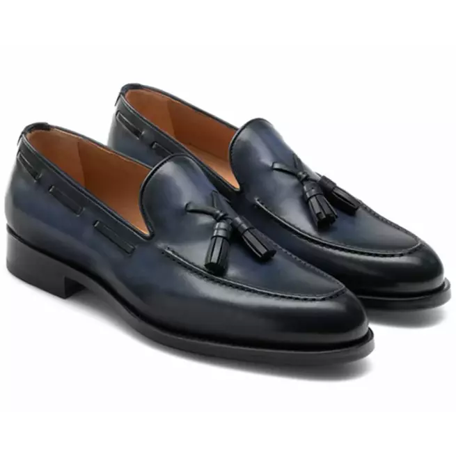 New Navy Blue Leather Tassels Formal Party Wear Loafers/ Slip Ons Shoes ... - £126.30 GBP