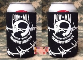 2-USA U S POW MIA CAN Bottle KOOZIE COOLER Cold Coozie Wrap Thermal JACKET - £10.37 GBP