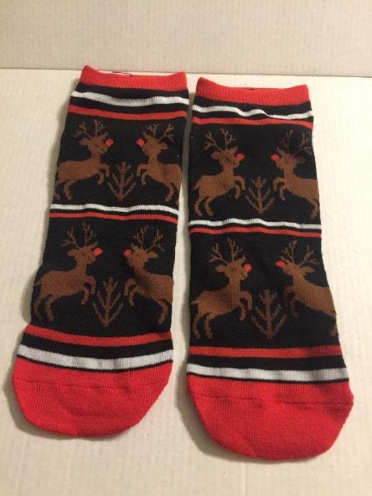 Men&#39;s Black &amp; Red Holiday Rudolph Low Cut Socks Shoe Size 6-12 - $3.95