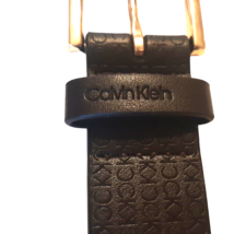 Small Calvin Klein Chocolate Brown Leather Belt Gold Buckle NEW - $40.19