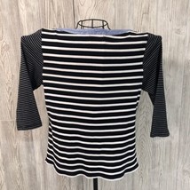 Tommy Hilfiger Black/White Striped 3/4 Sleeve Blouse Women&#39;s Size L Fits Small - £10.88 GBP