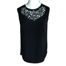 BonWorth Classy Blouse Shirt ~ Sz M ~ Black ~ Sleeveless ~ Floral ~Embroidered - £10.60 GBP