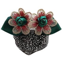 Retro Handicrafts Flower Hair Bun Cover Bowtie Hair Snood Net, Green with Fine M - $23.44