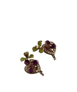 Vintage Heart Flower Earrings Screw Back Purple Enamel Rhinestones Gold ... - £14.79 GBP
