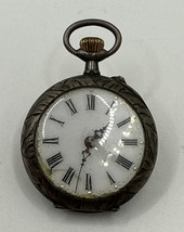 Charles Robert &amp; Co 800 Silver Enamel Ladies Pocket Watch Swiss Parts Chatelaine - $58.36