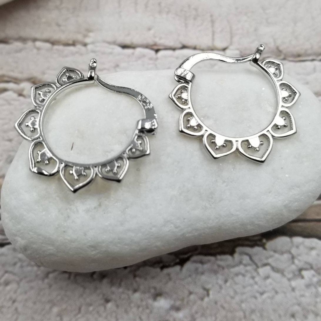 Lotus Decorated Drop Earrings Silver