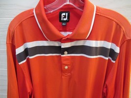 FootJoy Mens Polo Golf Shirt Size Large FJ Orange to reddish-orange gray stripe - £13.23 GBP