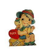 Vintage Valentine Greeting Card Boy Sitting on Box Duck Hat Ephemera - £9.06 GBP