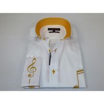 Mens AXXESS Musician Singer Cotton Shirt Turkey Musical Notes 724-23 White Gold image 3