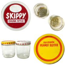 Skippy Nu-Made Peanut Butter 2 Vintage Glass Jar Bundle Chunk Style 3.5in Tall - £19.15 GBP