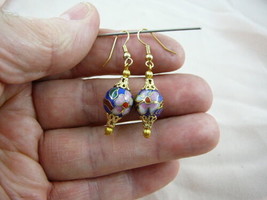 (EE600-426) 12 Mm Blue Pink Flower Cloisonne Bead Dangle Earrings Jewelry - £14.18 GBP