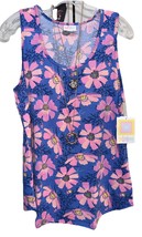 New LuLaRoe XL Blue Pink Purple Yellow Navy Floral Tank Regular Tank Top - $29.70