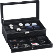 Pu Leather Jewelry Organizer With Glass Top For Men And Women By Tomcare Watch - £37.42 GBP