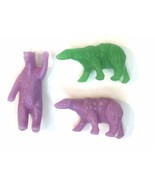 Miniature Purple and Green Plastic Bear Animal Toys Marked Hong Kong - £7.86 GBP