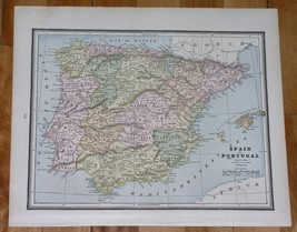 1890 Antique Map Of Spain Portugal / Verso Netherlands Denmark - £11.48 GBP