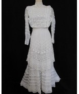 Antique Edwardian White Embroidered Mesh Dress XXS Pouter Pigeon Waist O... - £359.26 GBP