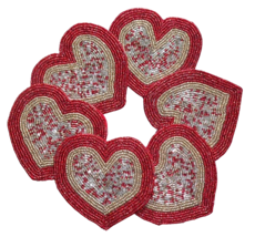 Heart coasters set of 6 Valentines Gift for her, glass beaded coaster ho... - £22.69 GBP