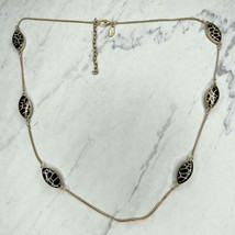 Chico&#39;s Gold Tone Animal Print Station Chain Link Necklace - £10.26 GBP