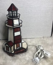 Vintage Stained Glass  Lighthouse Lamp Maritime Boat Ship Coast Ocean Sea - $28.71