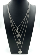 Eastern Mystical Multi Charm Long Chain Necklace Silver - £9.71 GBP