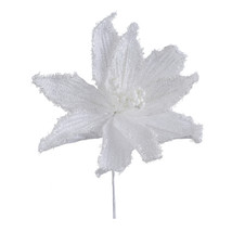 Velvet Poinsettia Pick White/Silver, 6 X 10 Inches - $17.62